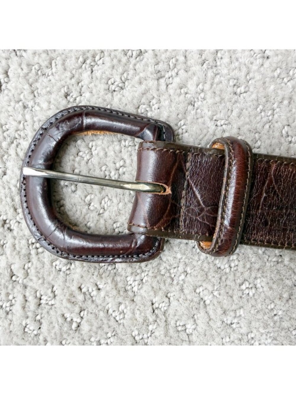 Zele' 100% Cowhide Leather Belt 32 L Alligator Croc Print Dark Brown Vtg - Picture 7 of 7